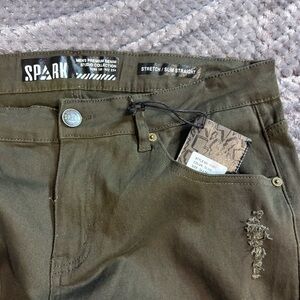 Men's Slim Straight Olive Jeans‎